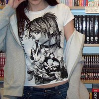 Harajuku anime Print Crop Top Basic White Short Sleeve Crewneck T-shirt Women Casual Slim-fitting Tees Lady y2k Vintage