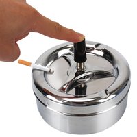 For Home Office Hotel Stainless Steel Cigarette Ashtray Press Rotating Lid Cigarette Ash Tray Spinning Plain Ashtray