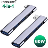 4-in-1 USB C HUB 3.0 PD 60W Type C 3.1 Multi Ports USB Splitter OTG Adapter USB HUB For Xiaomi Lenovo Macbook Pro 13 15 Air Pro