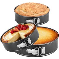 3Pcs Springform Pan Set Round Square & Heart Shaped Leakproof Cake Pans with Removable Bottom Nonstick Carbon Steel Cake Tin