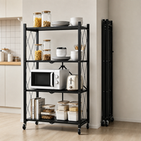 4-stufiges klappbares Metallregal mit Rollen, einziehbare Aufbewahrungsregale, flaches klappbares Metallregal für Küchenlagerung & -organisation, Garagenlagerung, Garagenregale, Schrank-Organizer für