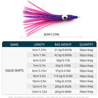 ShareShark 50pcs/bag Mixed Colors Luminous Octopus Skirts Trolling Lure, Soft Squid Lure, Fishing Squid Skirts Glow Lures