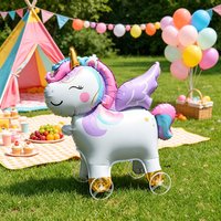 Unicorn Balloon, Cartoon Animal Stand Foil Balloon with Wheels, For Birthday Party Holiday Celebration Decoration Favors