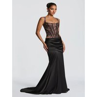 Women's Corset Mermaid Evening Dress 2-piece Lace Satin Folded Dress, Ball Wedding Bridesmaids Cocktail Party