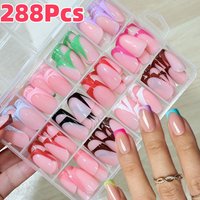 12Colors(120/288Pcs) Colorful French Tips Fake Nails Short Square Full Cover Press-On Nail for Women&Girl Y2K False Fingertips t