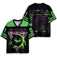 2026 New Jersey Purple Splash Pattern V-neck Short Sleeved Pocket Monster Anime Casual Street Style Casual Breathable T-shirt