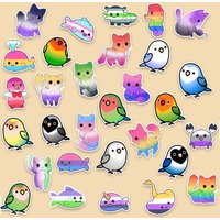 30PCS Cute Kawaii Rainbow Pride Cat Bird Animal Stickers Waterproof Vinyl Decal For Laptop Phone Case Scrapbook Stickers Gift