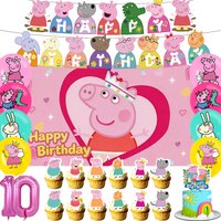 Cartoon Peppa Pig Theme Children Birthday Party Decoration Cupcake Topper Banner Boys Girls Photography Background Supplies Gift