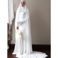 Simple Muslim Wedding Dresses with High Collar Long Sleeves Mermaid Sweep Train Civil Brides Dress Islam Bridal Gown Customized