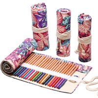 Flower Print Pencil Case Stationery Bag Colorful Canvas Cloth Pencil Storage Pouch Student School Supplies 12/24/36/48/72 Hole