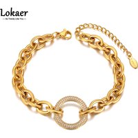 Lokaer Trendy CZ Crystal Geometry Circle Charm Bracelets For Women Titanium Stainless Steel Chain Bohemia Beach Bracelet B21092