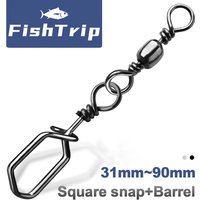 FishTrip 25Pcs Barrel Swivels Square Snap 13~141Lbs Fishing Snap with Carabiner Stainless Steel Fishing Connector