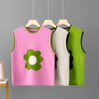 Korean Flower Knitted Sweater Vest for Women Autumn Lazy Vest Sweater Fashion 2023 New Winter Vintage Soft Vest Sweater Tops