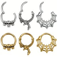 1pc Gothic Hinged Clicker Septum Nose Hoop Piercing Rings Stainless Steel Skull Dragon Spider Web Cartilage Tragus Earrings 16G