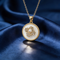 Elegant Gold Plated Floral Shell Pearl Crystal Pendant Necklace Clavicle Chain For Women Wedding Birthday Party Gift