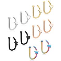 2pcs D-Shaped Punk Nose Ring Surgical Steel Hypoallergenic Fake Piercing Piercing Lip Ring Ear Cartilage Ring Unisex Jewelry