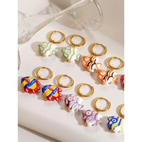 Unique Stainless Steel Dopamine Fish Ceramic Earrings, Starfish Theme in Vibrant Colors