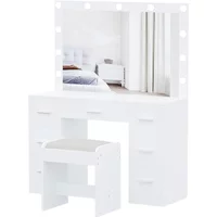 A Modern 7 Drawers Led Lights Makeup Table Vanity Desk Dressing Table For Women, Girls