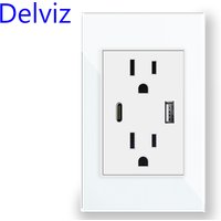 Delviz US Standard USB Socket, USBA+USBC 5V 2A Port ,120mm*72mm panel,15A Electric plug Outlet,Wall Embedded Type C Charger Port
