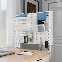 Plastic Pegboard Organizer System with Hooks, Baskets, Shelves & Clips - Freely Combined Desktop Standing Rack for Home Office