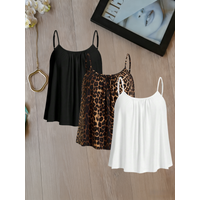 Plus Size Women's 3 Piece Cami Tops Set Spaghetti Strap Loose Fit Casual Flowy Tank Tops
