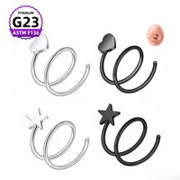 10pcs G23 Titanium ASTM F136 Spiral Nose Ring Heart Star Screw Nose Piercing Hypoallergenic Body Jewelry for Women Men Gift