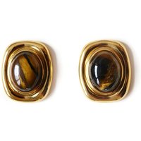 YHTOT Vintage 18k Gold Color Plated Large Stud Earrings Amber Stone Tigers Eye Earrings Women's Accessories Gift For Her