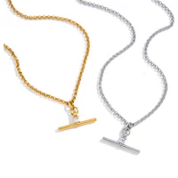 Square Zircon T Bar Pendant Necklace For Women Minimalist 18K Gold PVD Plated Stainless Steel Necklace Fashion Jewelry