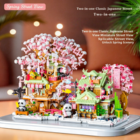 Mini Building Blocks, Cherry Blossom Tree House & Japanese Izakaya Shop Set with Panda, 2-in-1 Splicable Street View, Creative D