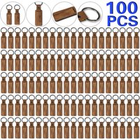 100Pcs Blank Wood Keychains PU Leather Keychain Rectangular Wood Key Chain