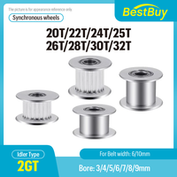 2GT 20T/22T/24T/25T/26T/28T/30T/32 Teeth Idler Pulley Bore 3/4/5/6-9mm With Bearing Belt 6/10mm 3D Printer Synchronous wheel