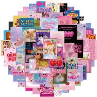 64PCS Retro Pink Girls Waterproof Graffiti Stickers for Helmet Bicycle Hand Account Pencil Case Decals