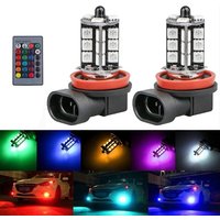 2x RGB H11 H9 H8 5050 27SMD Car Headlight Fog Light LED Lamp Bulb Remote Control