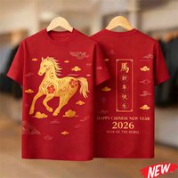 2026 Chinese New Year T-Shirt For Men Happy New Year T Shirts 3d Printed Horse Short Sleeves Tops Holiday Party Round Neck Tees