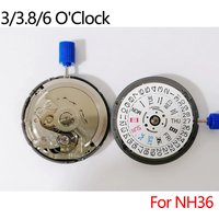 NH36 24 Jewels Automatic Movement Crown at 3.0 And 4.5 O'Clock White/Black Calendar NH36 Watch Parts Stem Set All in English