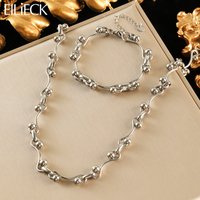 EILIECK 316L Stainless Steel Metal Silver Color Beads Chain Necklace Bracelet Set For Women Fashion Waterproof Jewelry Lady Gift