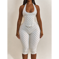 White Black Polka Dot Halter Neck Corset Jumpsuit Lace Up Backless Bodycon Capri Romper High Waist Shapewear Outfits For Party