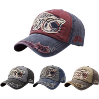 Spring Autumn Unisex Baseball Cap, Retro Washed Distressed Shark Embroidery Soft Top Adjustable Hat