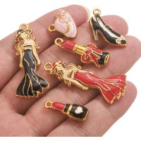 2/5PCS stainless steel enamel 18K lipstick bag high heel pendant for DIY woman necklace earrings jewelry making accessories