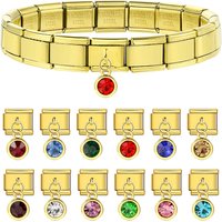 GEMOSA Gold Color 12 Birthstone Colorful Round CZ Pendant Italian Charm Link Fit 9mm Stainless Steel Bracelet Making DIY Beads