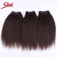 Sleek Peruvian 3Pcs Kinky Straight Weaving Bundles Nature Black And Brown 4# Short Yaki Straight Bundles Full End Remy Hair
