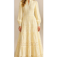 Butter Yellow Elegant Vacation Lace Embroidery Hollow Out Blouse And Skirt Two Piece Set Women Spring Summer Festival Graduation