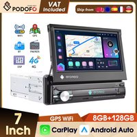 Autoradio Podofo 1Din 8+128G Carplay Android Auto GPS Navigation Wifi 4G Écran rétractable Lecteur multimédia de voiture FM/AM/RDS DVR