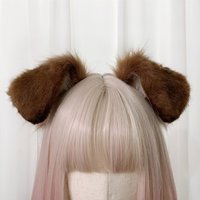 Handmade Black Brown Collie Dog Ears Fold Style Hairhoop Hairband Headwear for Halloween Christmas Cosplay Costume Accessories