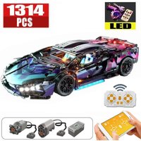 1314PCS Black Purple Lamborghinised Sian Sport Car Building Blocks Assemble Racing Vehicle Bricks Toys Birthday Gift For Kid Boy