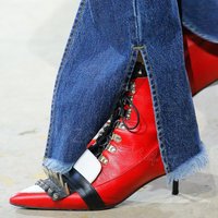 Silver Spikes Red Patchwork Pointed Toe Boots Cross Tied Women Shoes Thin High Heels Party Feast Runway 2026 Zapatos Para Mujere