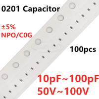 100pcs 0201 SMD Capacitor 10/12/15/18/20/22/24/27/30/33/39/47/56/68/82/100PF C0G NPO 50V 100V ±5%