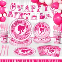 Pink Barbie Themed Happy Birthday Holiday Party Disposable Tableware Supplies Baby Show Paper Plate Cup Paper Towel BAG