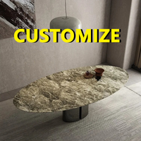 Any Size Custom Premium Stone Oval Marble Dining Table Multi Material Option Steel Base Eco Long Villa Luxury Dining Furniture
