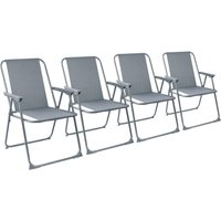 Folding Beach Deck Chairs Grey Pack of 4 Metal Outdoor Patio Seat Lightweight Portable Deck Chair for Picnic, Garden, Camping,